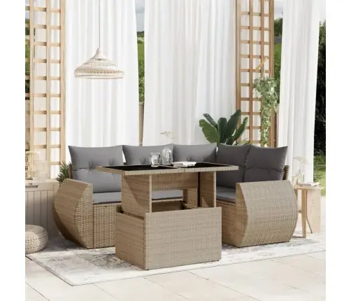 5-Daļīgs Dārza Dīvāna Komplekts, Matrači, Bēša Pe Rotangpalma Vidaxl 5-Daļīgs Dārza Dīvāna Komplekts, Matrači, Bēša Pe Rotangpalma Vidaxl