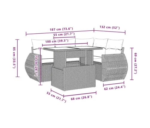 Sofos Komplektas Su Pagalvėlėmis, 5 Dalių, Pilkas, Poliratanas
