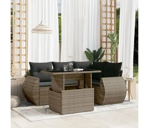 Sofos Komplektas Su Pagalvėlėmis, 5 Dalių, Pilkas, Poliratanas