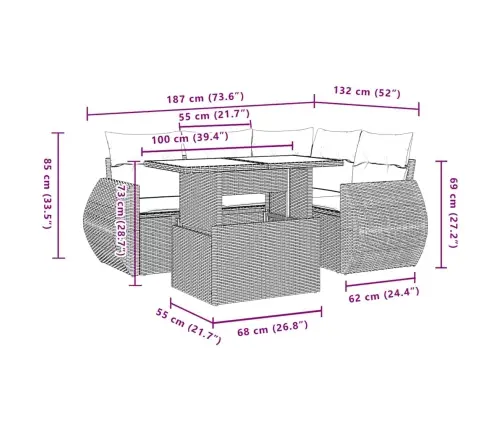 Sofos Komplektas Su Pagalvėlėmis, 5 Dalių, Pilkas, Poliratanas