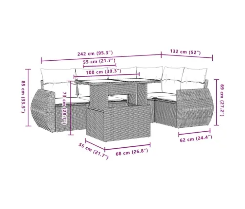 6-Daļīgs Dārza Dīvāna Komplekts, Matrači, Bēša Pe Rotangpalma Vidaxl