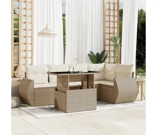 6-Daļīgs Dārza Dīvāna Komplekts, Matrači, Bēša Pe Rotangpalma Vidaxl