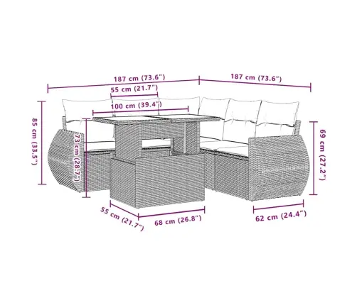 6-Daļīgs Dārza Dīvāna Komplekts, Matrači, Melna Pe Rotanpalma Vidaxl