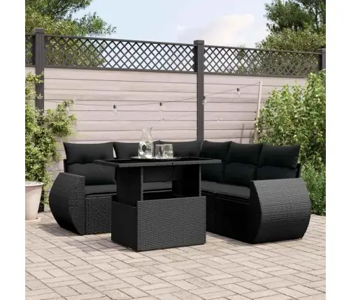 6-Daļīgs Dārza Dīvāna Komplekts, Matrači, Melna Pe Rotanpalma Vidaxl