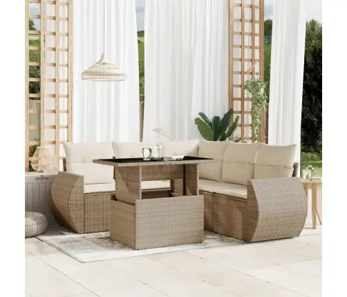 6-Daļīgs Dārza Dīvāna Komplekts, Matrači, Bēša Pe Rotangpalma Vidaxl