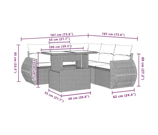 Sofos Komplektas Su Pagalvėlėmis, 6 Dalių, Pilkas, Poliratanas