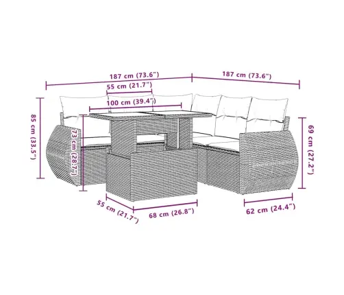 Sofos Komplektas Su Pagalvėlėmis, 6 Dalių, Pilkas, Poliratanas