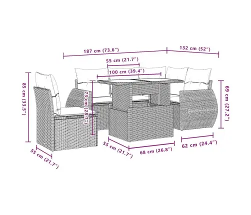 6-Daļīgs Dārza Dīvāna Komplekts, Matrači, Melna Pe Rotanpalma Vidaxl