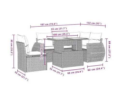 6-Daļīgs Dārza Dīvānu Komplekts,Matrači, Gaiši Pelēka Pe Pinums Vidaxl