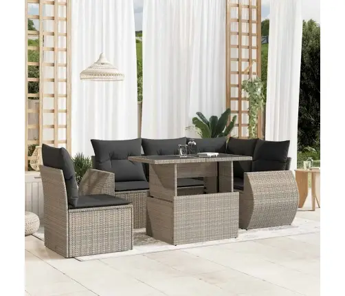 6-Daļīgs Dārza Dīvānu Komplekts,Matrači, Gaiši Pelēka Pe Pinums Vidaxl