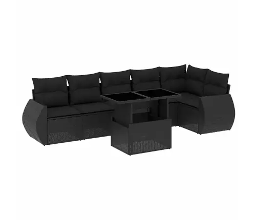 7-Daļīgs Dārza Dīvāna Komplekts Ar Matračiem, Melna Pe Vidaxl