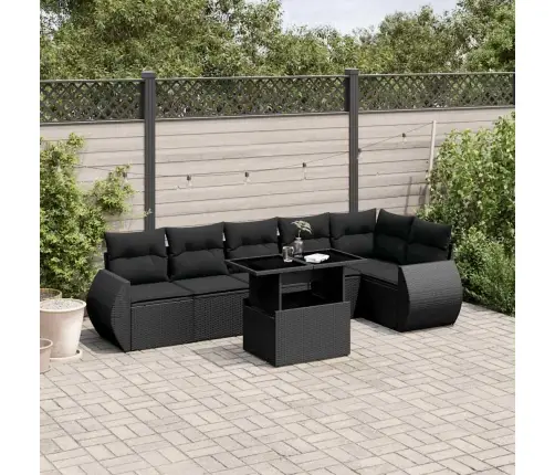 7-Daļīgs Dārza Dīvāna Komplekts Ar Matračiem, Melna Pe Vidaxl