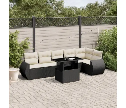 7-Daļīgs Dārza Dīvāna Komplekts Ar Matračiem, Melna Pe Vidaxl