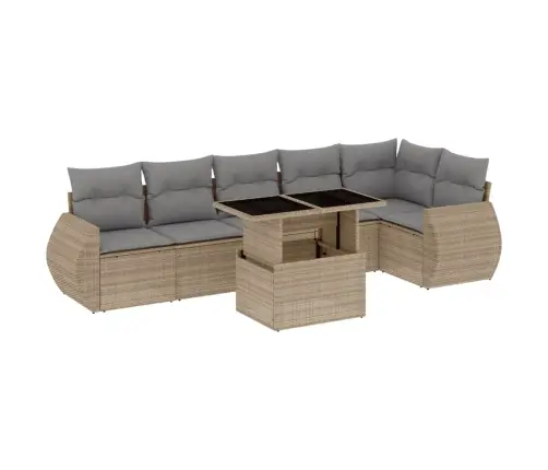 Sofos Komplektas Su Pagalvėlėmis, 7 Dalių, Smėlio, Poliratanas