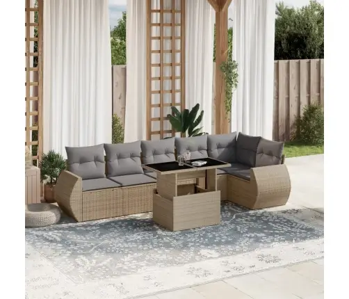 Sofos Komplektas Su Pagalvėlėmis, 7 Dalių, Smėlio, Poliratanas