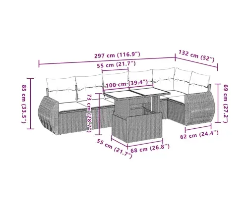 7-Daļīgs Dārza Dīvāna Komplekts,Matrači, Gaiši Pelēka Pe Pinums Vidaxl