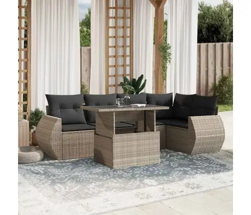 7-Daļīgs Dārza Dīvāna Komplekts,Matrači, Gaiši Pelēka Pe Pinums Vidaxl