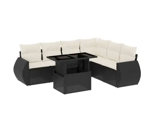 7-Daļīgs Dārza Dīvāna Komplekts Ar Matračiem, Melna Pe Vidaxl