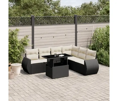 7-Daļīgs Dārza Dīvāna Komplekts Ar Matračiem, Melna Pe Vidaxl