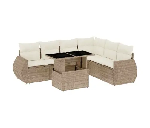 7-Daļīgs Dārza Dīvāna Komplekts, Matrači, Bēša Pe Rotangpalma Vidaxl