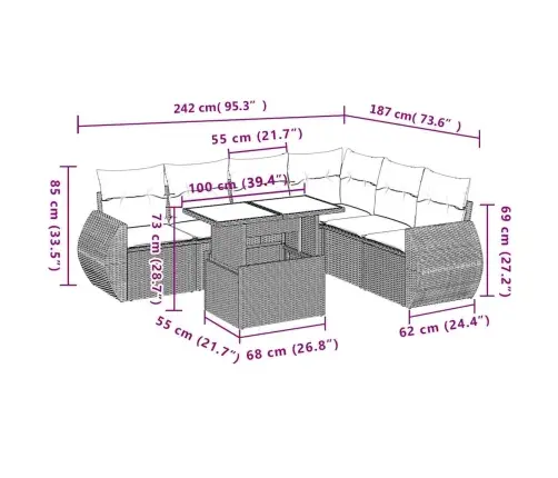 7-Daļīgs Dārza Dīvāna Komplekts, Matrači, Bēša Pe Rotangpalma Vidaxl