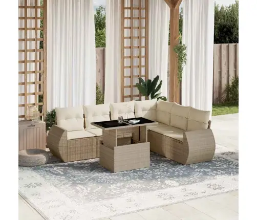 7-Daļīgs Dārza Dīvāna Komplekts, Matrači, Bēša Pe Rotangpalma Vidaxl