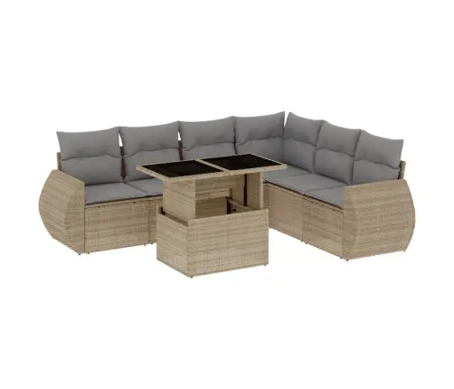 7-Daļīgs Dārza Dīvāna Komplekts, Matrači, Bēša Pe Rotangpalma Vidaxl