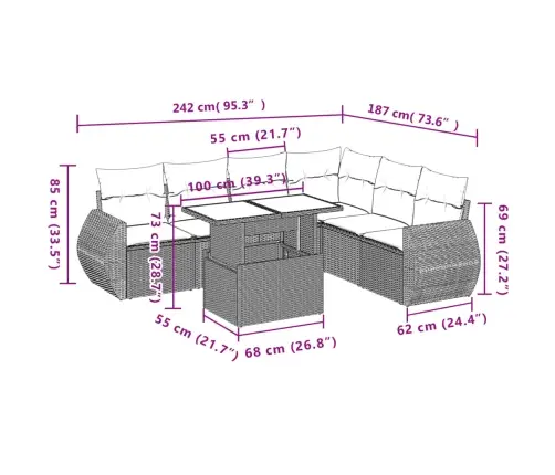 7-Daļīgs Dārza Dīvāna Komplekts, Matrači, Bēša Pe Rotangpalma Vidaxl