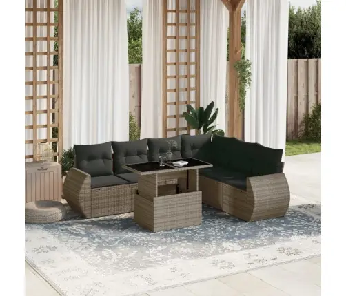 7-Daļīgs Dārza Dīvāna Komplekts, Matrači, Pelēka Pe Rotangpalma Vidaxl