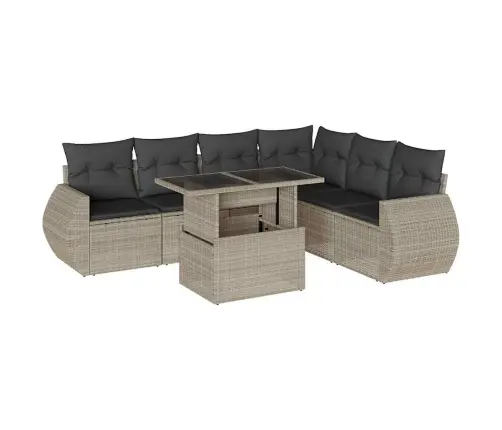 7-Daļīgs Dārza Dīvāna Komplekts,Matrači, Gaiši Pelēka Pe Pinums Vidaxl