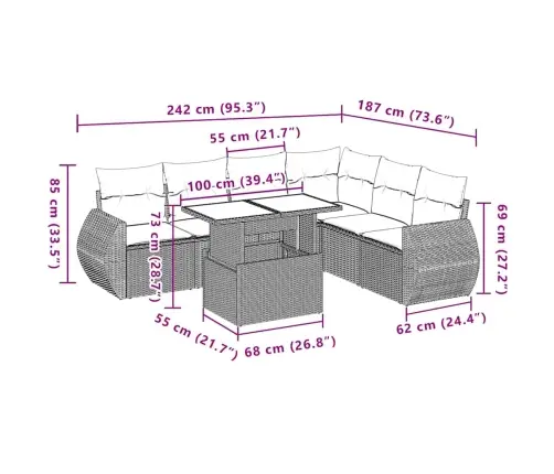 7-Daļīgs Dārza Dīvāna Komplekts,Matrači, Gaiši Pelēka Pe Pinums Vidaxl