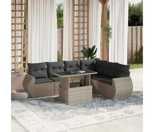 7-Daļīgs Dārza Dīvāna Komplekts,Matrači, Gaiši Pelēka Pe Pinums Vidaxl