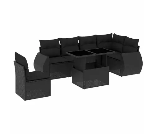 7-Daļīgs Dārza Dīvāna Komplekts Ar Matračiem, Melna Pe Vidaxl
