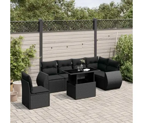 7-Daļīgs Dārza Dīvāna Komplekts Ar Matračiem, Melna Pe Vidaxl