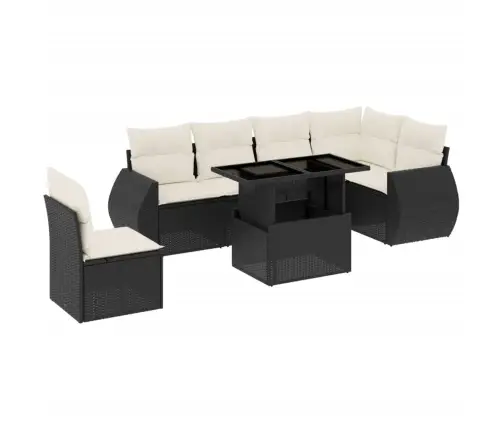 7-Daļīgs Dārza Dīvāna Komplekts Ar Matračiem, Melna Pe Vidaxl