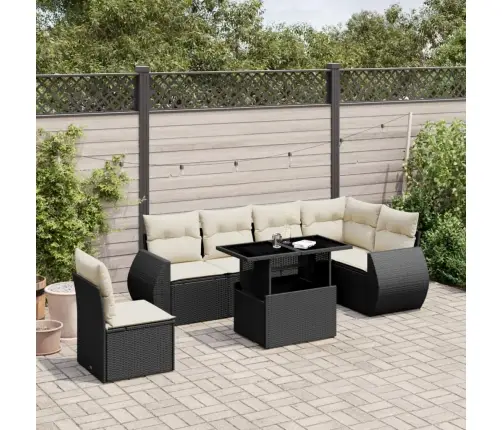 7-Daļīgs Dārza Dīvāna Komplekts Ar Matračiem, Melna Pe Vidaxl