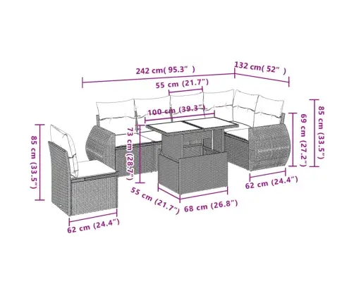 7-Daļīgs Dārza Dīvāna Komplekts, Matrači, Bēša Pe Rotangpalma Vidaxl