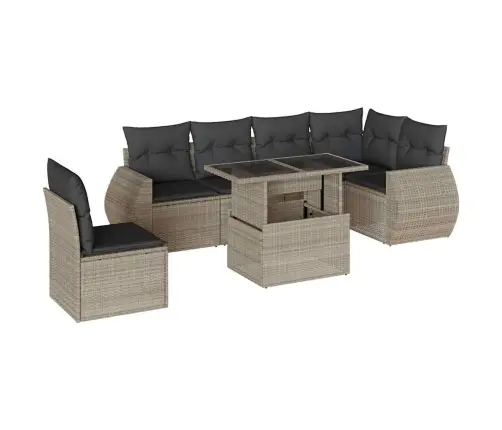 7-Daļīgs Dārza Dīvāna Komplekts,Matrači, Gaiši Pelēka Pe Pinums Vidaxl