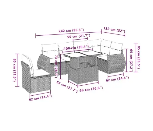 7-Daļīgs Dārza Dīvāna Komplekts,Matrači, Gaiši Pelēka Pe Pinums Vidaxl