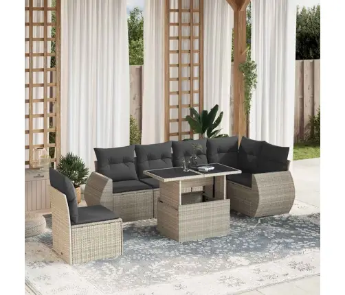 7-Daļīgs Dārza Dīvāna Komplekts,Matrači, Gaiši Pelēka Pe Pinums Vidaxl