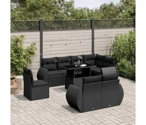 Sodo Komplektas Su Pagalvėlėmis, 9 Dalių, Juodas, Poliratanas