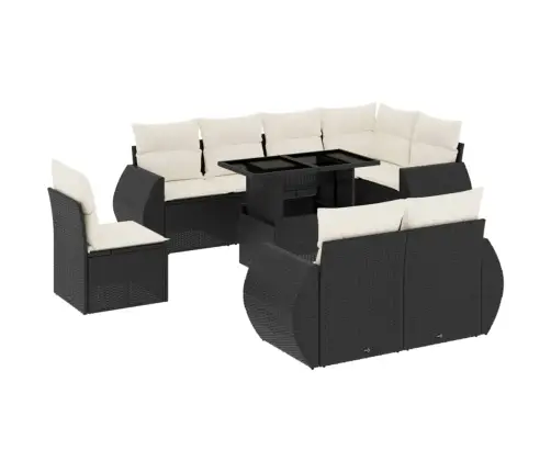 9-Daļīgs Dārza Dīvāna Komplekts, Matrači, Melna Pe Rotangpalma Vidaxl