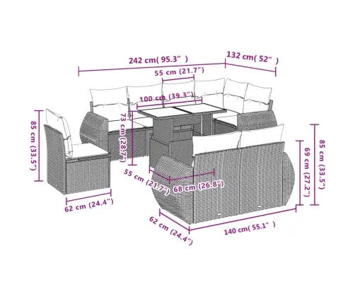 9-Daļīgs Dārza Dīvāna Komplekts, Matrači, Melna Pe Rotangpalma Vidaxl