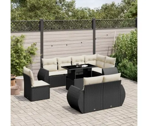 9-Daļīgs Dārza Dīvāna Komplekts, Matrači, Melna Pe Rotangpalma Vidaxl