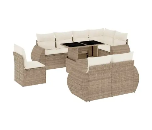 9-Daļīgs Dārza Dīvānu Komplekts, Matrači, Bēša Pe Rotangpalma Vidaxl