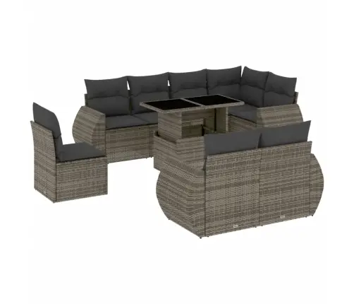 Sofos Komplektas Su Pagalvėlėmis, 9 Dalių, Pilkas, Poliratanas