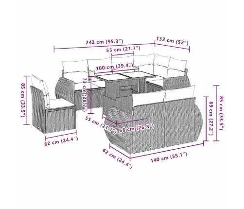 9-Osaline Aiadiivani Komplekt Patjadega, Helehall, Polürotang