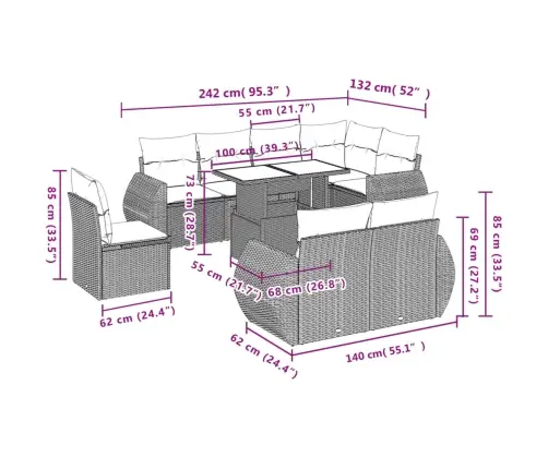 9-Osaline Aiadiivani Komplekt Patjadega, Pruun, Polürotang
