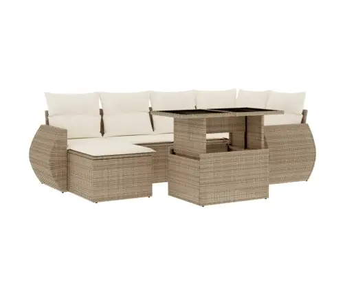 7-Daļīgs Dārza Dīvāna Komplekts, Matrači, Bēša Pe Rotangpalma Vidaxl