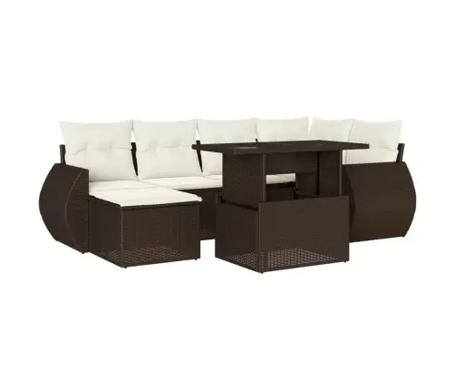 7-Daļīgs Dārza Dīvānu Komplekts, Matrači, Brūna Pe Rotangpalma Vidaxl